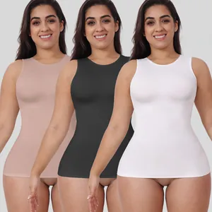 Three-color comparison of seamless slimming vests in nude, black, and white colors