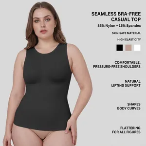 Women's seamless black shaping vest in 85% nylon and 15% spandex for slimming comfort