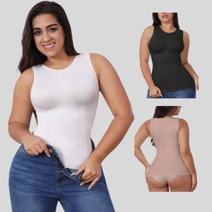 Slim fit seamless compression tank top for women in white, black and beige colors