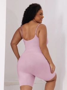 Detail of lavender shapewear bodysuit showing U-shaped backless design and lifted silhouette