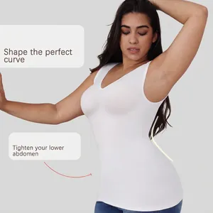 White tummy control shapewear vest for women with high elasticity and U-neck design