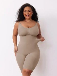 Close-up of high-elasticity fabric on seamless V-neck shapewear bodysuit for women