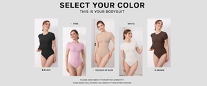 Selection of five colors for women's short sleeve round neck shaping bodysuits