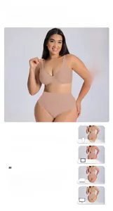 Detail view of seamless plus size lingerie set with V-neck bra and high waist panties