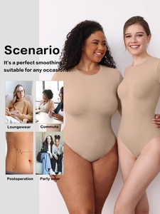 Nude slim fit long sleeve bodysuit with high elasticity for shaping and smoothing