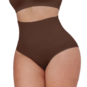 High waist seamless tummy control shapewear shorts in deep brown for women lifting buttocks