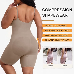 Women's bodysuit shapewear in nude with tummy control and butt lifting compression