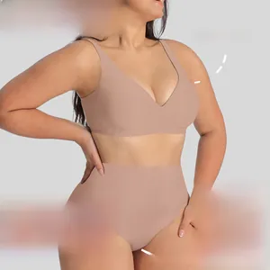 Detail showing seamless nude lingerie set with 100% antibacterial cotton crotch lining