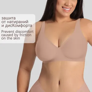 Seamless plus size beige bra detail showing skin-friendly fabric and anti-chafing comfort