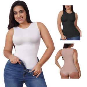 Women's seamless compression slimming tank top in white, black and beige colors