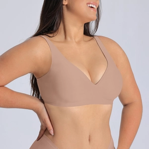 Close-up of seamless wireless bra with wide side wings for extra support and comfort