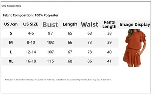 Size guide for women's short sleeve set with chest and waist measurements for S to XL
