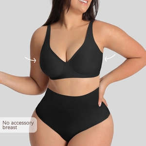 Women black seamless lingerie set with high waist panty for tummy control and support