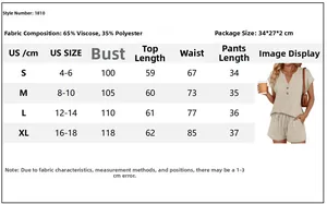 Detailed size chart for women's V-neck short sleeve top and shorts two-piece set