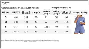 Size chart for women's lounge set with detailed measurements and fabric composition