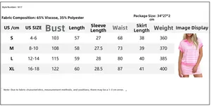 Size chart for V-neck striped Polo dress set showing measurements for S to XL sizes