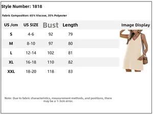 Size chart for V-neck waffle knit dress with detailed viscose blend material measurements