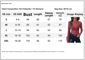 Tabella delle taglie S-XXL per top da donna in mesh a pois con collo a lupetto