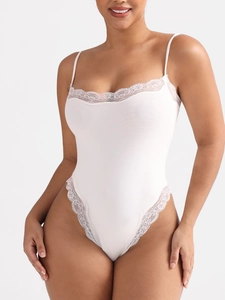 Sexy white lace bodysuit with slim straps and body-shaping fit for women