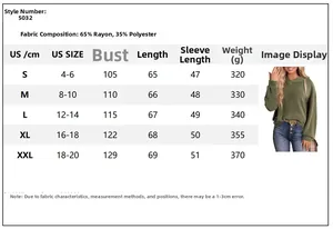 Detailed size guide table for women's waffle knit hoodie including US sizes and measurements