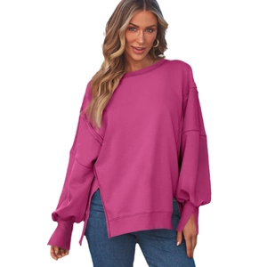 Fuchsiafarbenes Damen-Sweatshirt mit Rundhalsausschnitt und überschnittenen Schultern
