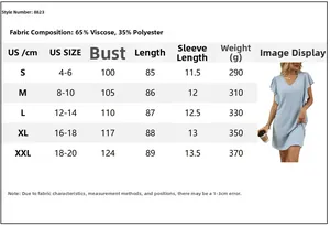 Detailed size chart for V-neck ruffle sleeve dress including measurements for S-XXL sizes
