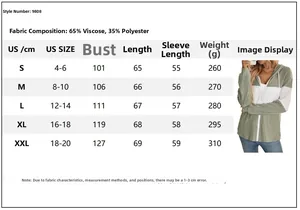 Detailed size chart with measurements for women ribbed patchwork zip cardigan with hood