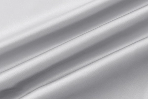 Detailed close-up showing the smooth silver-grey satin fabric texture and silky sheen