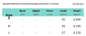 Detailed size chart for backless halter top showing lengths and weights for S, M, and L