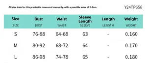 Detailed size guide table for off-shoulder pleated top showing S, M, L measurements