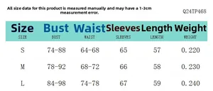 Size chart for irregular flare sleeve T-shirt detailing bust and waist measurements