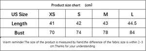 Detailed product size chart in centimeters for women lace camisole including XS to L