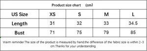 Tableau des tailles détaillé pour haut court dos nu croisé du XS au L taille US