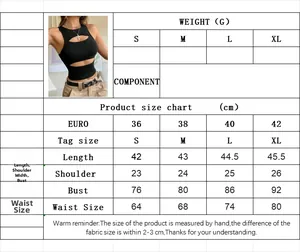 Size chart showing bust and waist measurements for a black American retro crop top vest