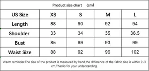 Size guide for women's sleeveless ruffle dress featuring US XS-L measurements in cm