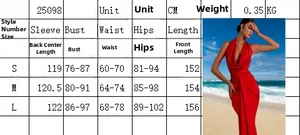 Guide des tailles détaillé pour robe longue dos nu sexy et ajustée pour femmes