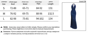Size guide for the V-neck glitter dress with measurements for bust, waist, and hips