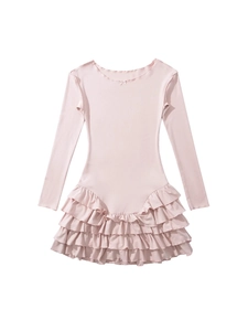 Robe rose à manches longues pour filles avec volants et joli détail de nœud