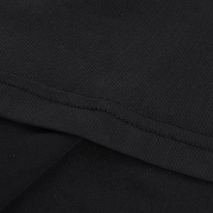 Macro shot of double-needle stitching and high-quality knit texture on a black evening dress