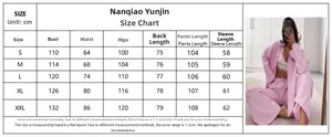 Detailed size chart for women striped long sleeve shirt and pants lounge set in cm