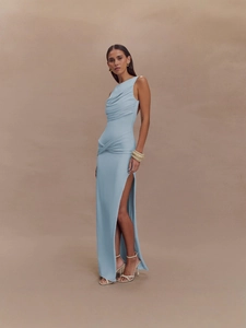 Abito Maxi da Donna Senza Schienale Arricciato Elegante Girocollo Senza Maniche con Spacco Alto Abito da Sera Estate Festa