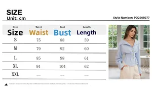 Size chart and measurement guide for the blue striped long sleeve fitted shirt