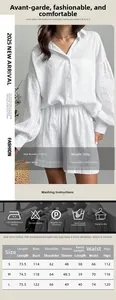 Detailed size chart for women's white 100% cotton jacquard two-piece set for autumn 2025