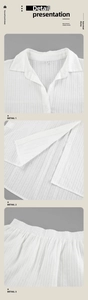 Detail shots of white cotton jacquard set showing collar texture and elastic waist