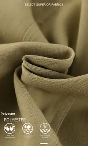 Detailed close-up of khaki polyester fabric showing twill weave and breathable texture