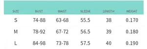 Size chart for women's off-shoulder top showing bust, waist, and length in cm