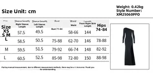 Detailed size chart for black strapless A-line puffy evening dress in cm from XS to L