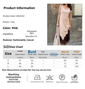 Tabella taglie e guida al lavaggio per l'abito in raso rosa con pizzo nero