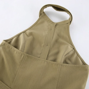 Detail of khaki halter top collar stitching and high-quality twill fabric texture