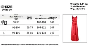 Detailed size chart for evening dress showing bust waist and hip measurements in centimeters